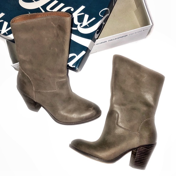 Lucky Brand Shoes - Lucky Brand Taupe Leather Stacked Heel Boot • 8